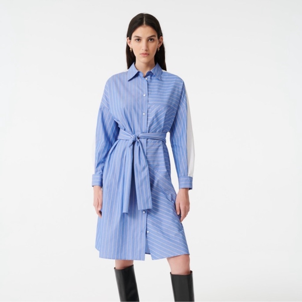 MAJE
Roxelle Belted Striped Cotton-poplin Shirt Dress In Light Blue